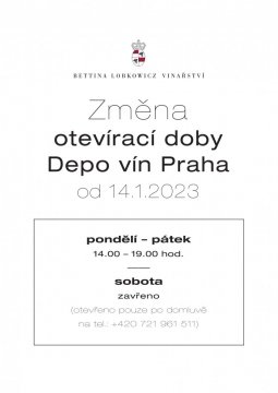 Změna otevírací doby v Depu vín Praha